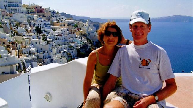 Murdered security guard Gary Allibon with his wife Monica on holiday in Greece in 2008.