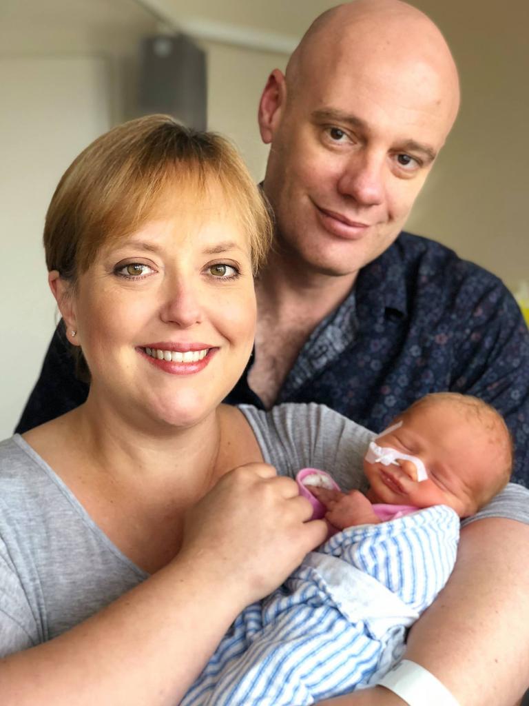 Lara Giddings, partner Ian Magill and their new baby Natasha. Picture: Facebook