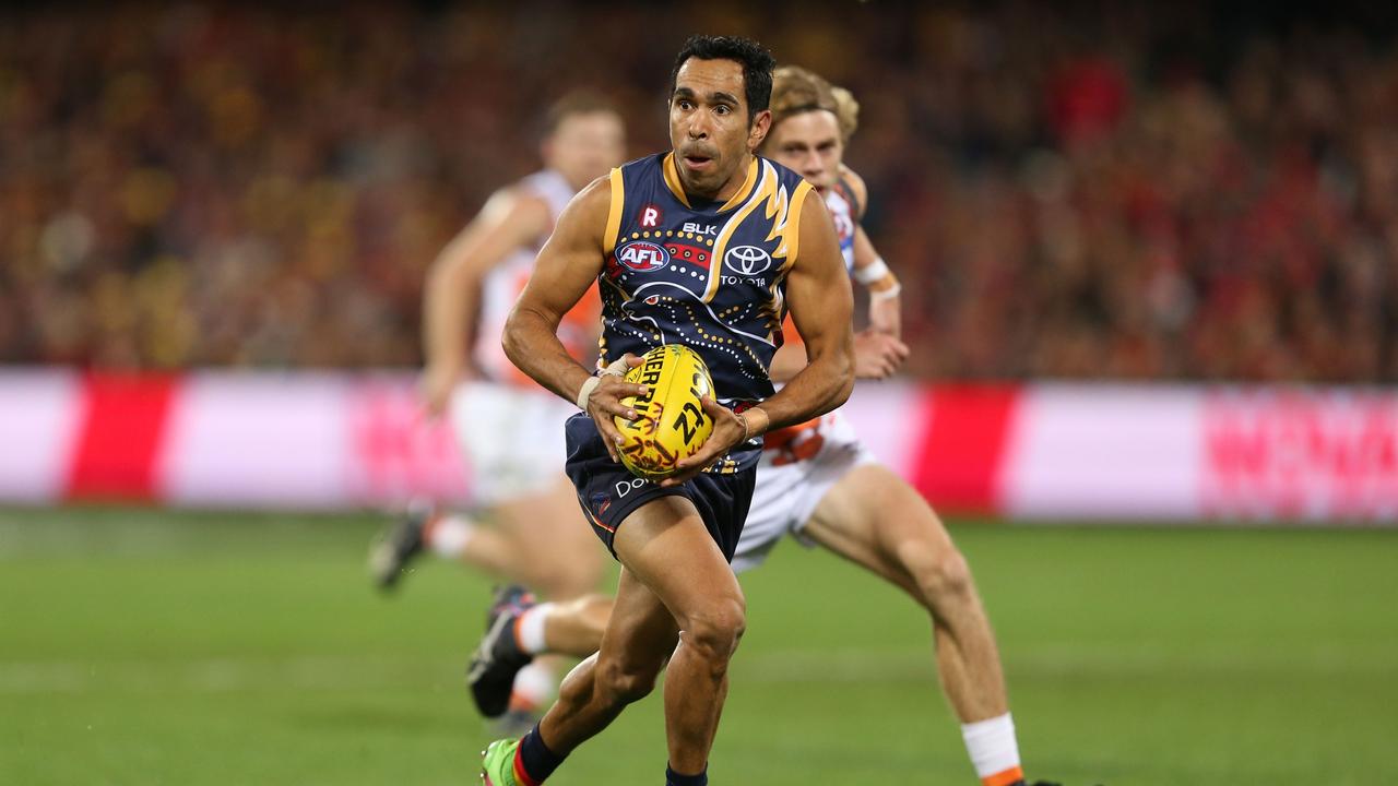 ADELAIDE, AUSTRALIA - MAY 28: Eddie Betts of the Crows in action during the 2016 AFL Round 10 match between the Adelaide Crows and the GWS Giants at Adelaide Oval on May 28, 2016 in Adelaide, Australia. (Photo by James Elsby/AFL Media/Getty Images)