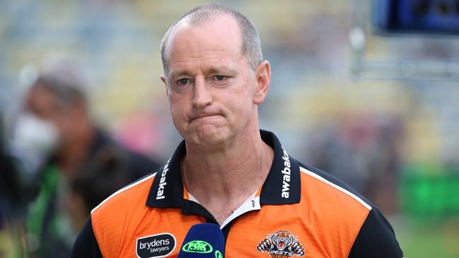 Tigers coach Michael Maguire is fighting for his future. Picture: NRL Images