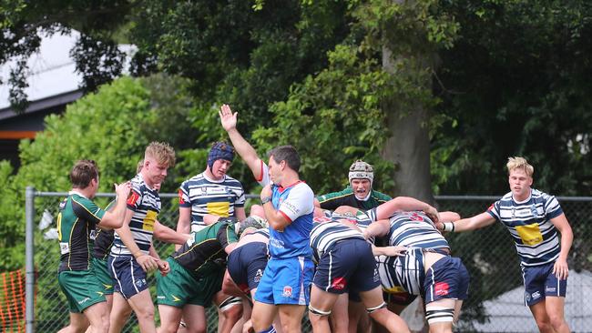 Action from the Colts 1 rugby union match between Brothers and Wests. Picture: Tertius Pickard