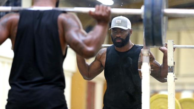 Semi Radradra was keeping fit on his Fiji trip at the National Fitness Centre in Suva. Picture: Nathan Edwards