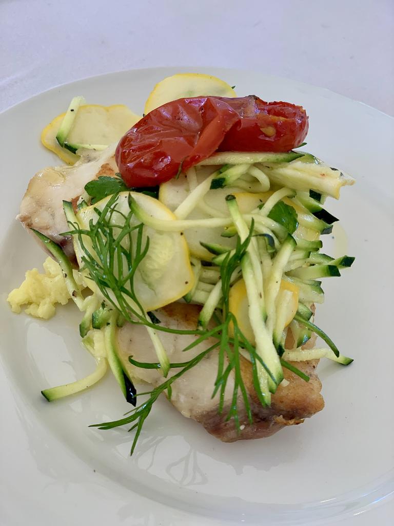 Part of a six-course meal at the 2021 St Lawrence Wetlands Weekend, with celebrity chef Matt Golinski, Pinnacle's The Flackyard chef Nik Flack and Glen Barratt from Wild Canary. Picture: Rae Wilson