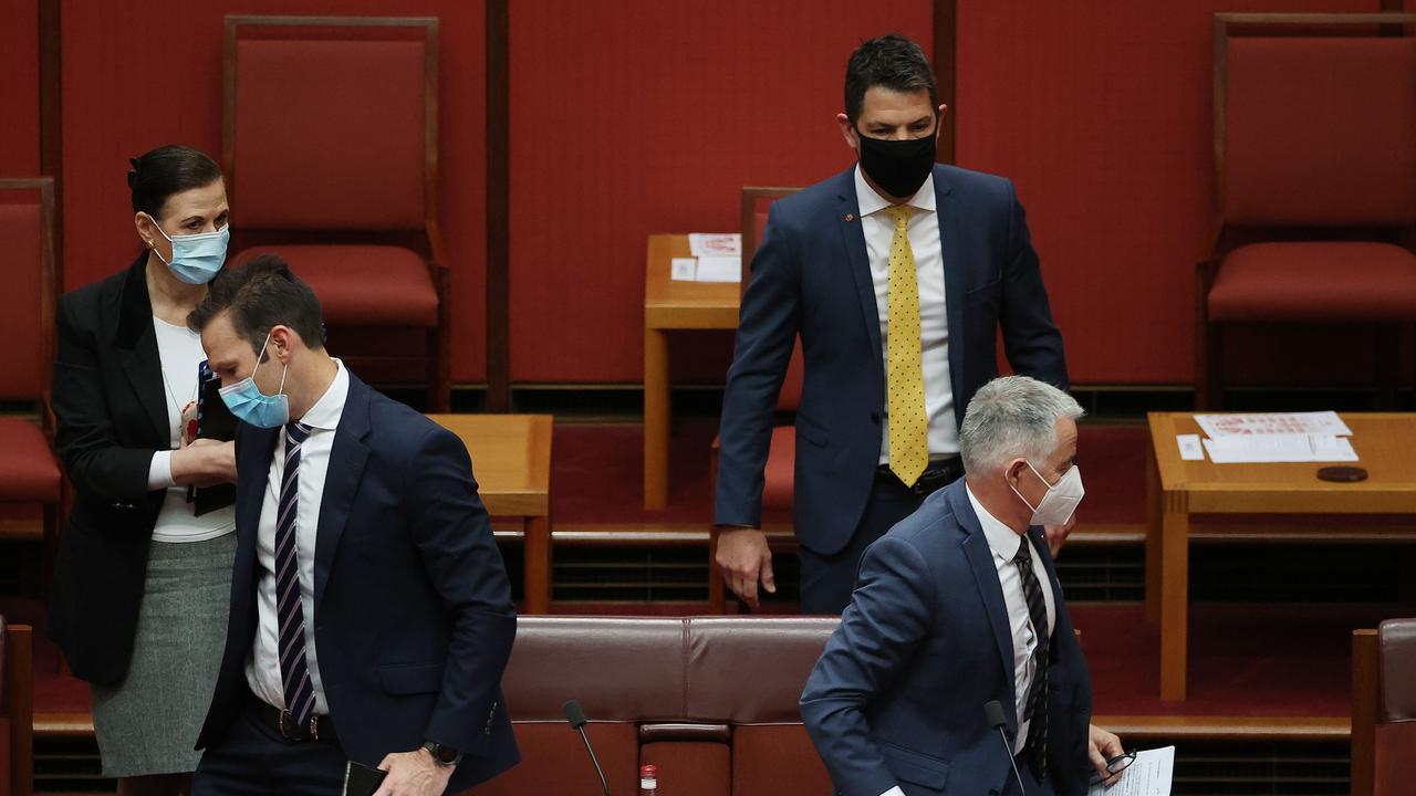 SA Senator Alex Antic (top right) is withholding his vote on government bills until the PM overturns state vaccine mandates. Picture: NCA NewsWire / Gary Ramage