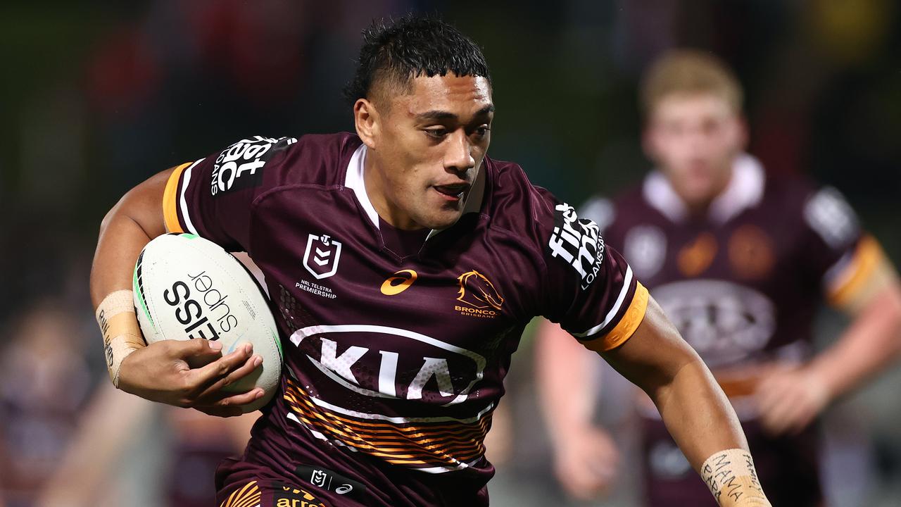 TC Robati has burst onto the scene for the Broncos and it won’t be long before he stakes his claim for a Queensland jumper. Picture: Cameron Spencer/Getty Images