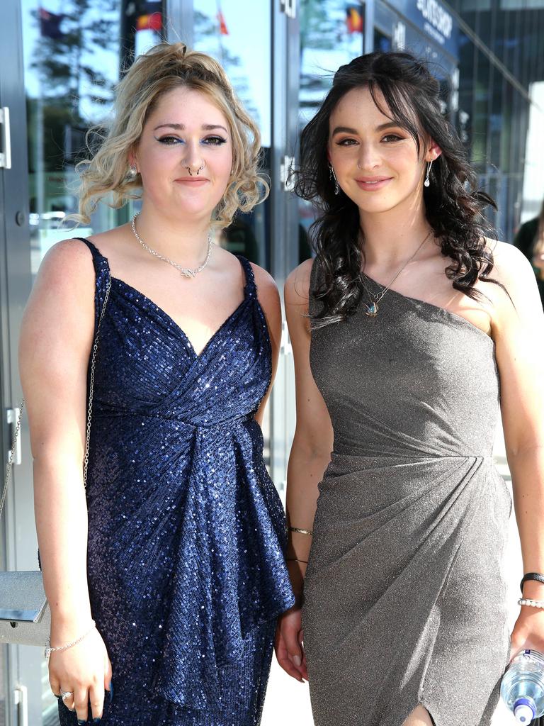 Western Heights College graduation at GMHBA stadium. Kaytie Newcombe and Taylor Champion. Picture: Mike Dugdale