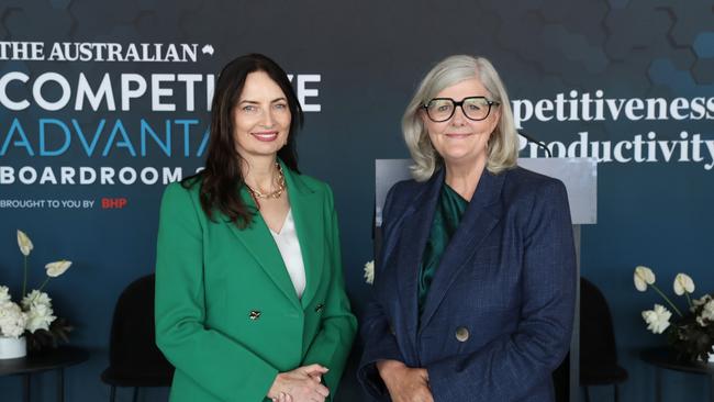 BHP Australia president Geraldine Slattery and Women's Economic Equality Taskforce chair Sam Mostyn at the forum on Wednesday. Picture: John Feder