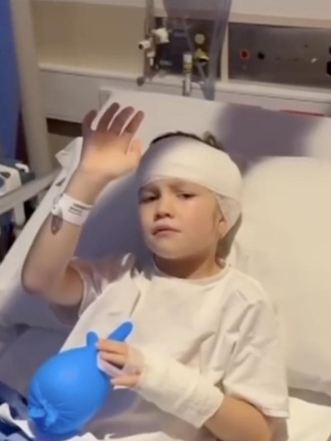 Six-year-old Margot McNicol has undergone surgery after being mauled by an American Staffy at Nairne’s newest off-leash dog park in the Adelaide Hills on Sunday afternoon. Picture: 7NEWS Adelaide