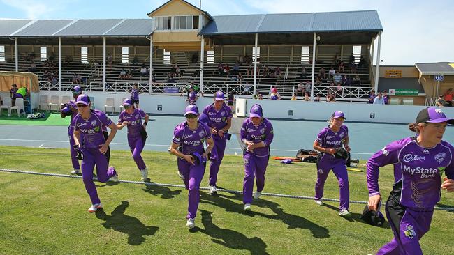 THE Hurricanes run onto West Park for the Women's Big Bash League match against the Melbourne Stars in 2018. Picture: SCOTT BARBOUR/GETTY IMAGES