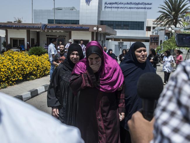 Family members of passengers who were flying aboard an EgyptAir plane that vanished from radar en route from Paris to Cairo. Picture: AFP/ KHALED DESOUKI