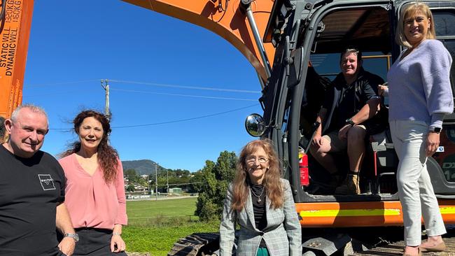 Announcing the start of work on the new stormwater pump station behind Brothers Leagues Club at Murwillumbah on May 20, 2024 are from left Brothers Leagues Club Manager David Orr, Mayor Chris Cherry, Janelle Saffin MP, Brothers Board Member Glenn Weaver and Justine Elliot MP. Picture: Supplied