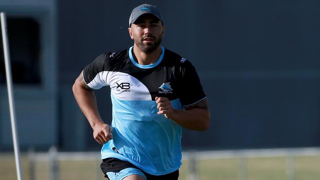 Shaun Johnson gets his first hit-out for Cronulla. Picture: Toby Zerna