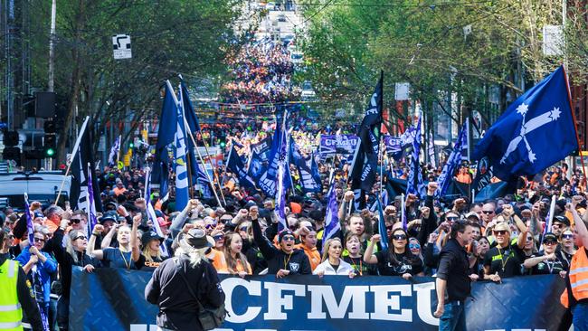 Thousands of workers took to the streets in Melbourne for Wednesday’s rally. Picture: NewsWire / Aaron Francis