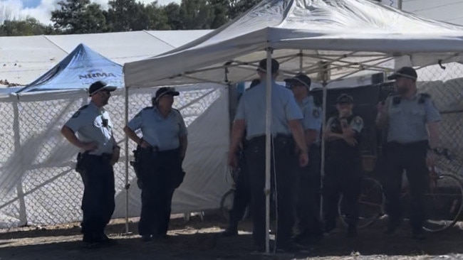 Officers from the Tweed Byron Police District patrolling the Bluesfest entrance.