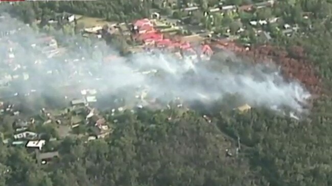 An out of control bushfire in South Turramurra in Sydney's upper north shore. Picture: Sky News