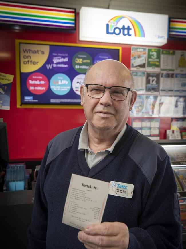 Derwent Park Newsagency co owner Jim Warburton who sold a Div 1 lotto ticket worth $1m from Saturday's draw. Picture: Chris Kidd