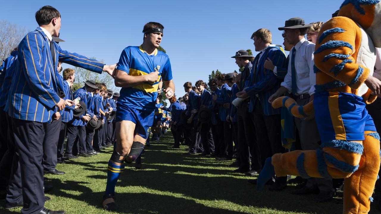 Thomas Bailey of Grammar First XV takes to the field on Grammar Downlands Day O'Callaghan Cup hosted by Downlands College, Saturday, August 31, 2024. Picture: Kevin Farmer