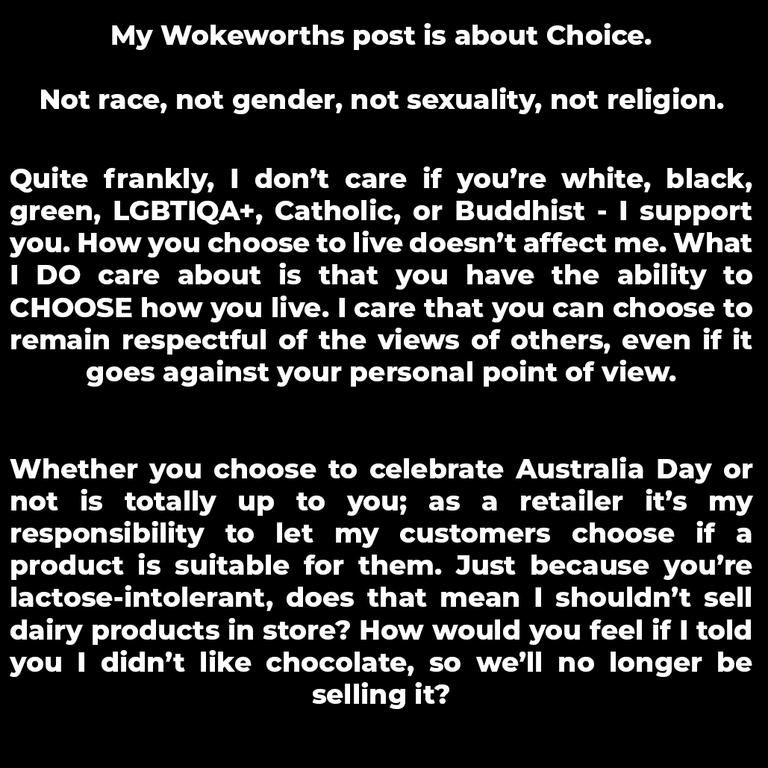 Mr Drake’s social media post about the debate around selling Australia Day merchandise.