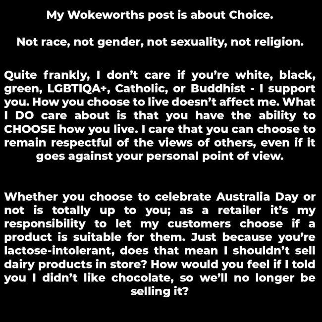 Mr Drake’s social media post about the debate around selling Australia Day merchandise.