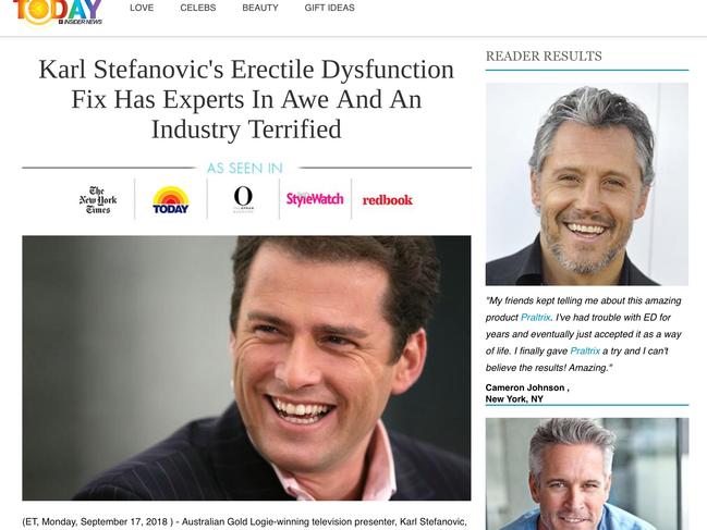 Fake news stories falsely claiming Karl Stefanovic is behind a new erectile dysfunction treatment. Picture: Supplied