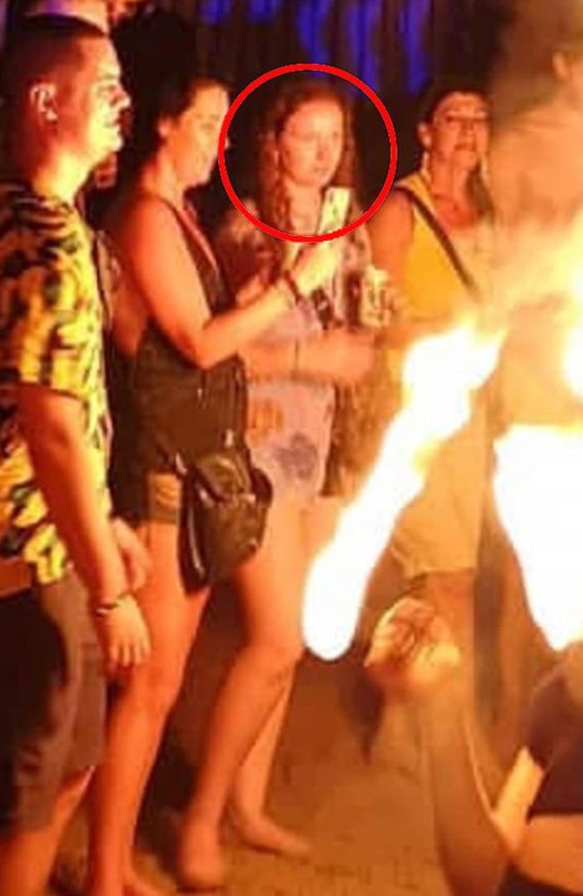 Amelia Bambridge (circled) pictured at the rave on Police Beach, Koh Rong, on Wednesday night just hours before she vanished. Picture: Supplied