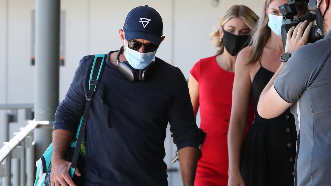 Justin Langer arriving at Perth airport on Saturday. Picture: The West Australian/Daniel Wilkins