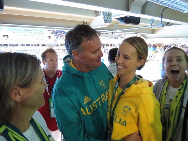 Emma McKeon with her dad Ron McKeon at the Rio Olympics in 2016.