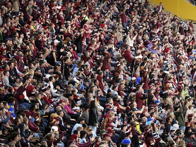 The State of Origin crowd at Suncorp Stadium on Sunday night. Picture: Josh Woning