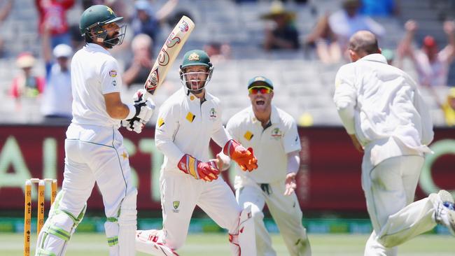 Misbah-ul-Haq departs after being dismissed for a second-ball duck.