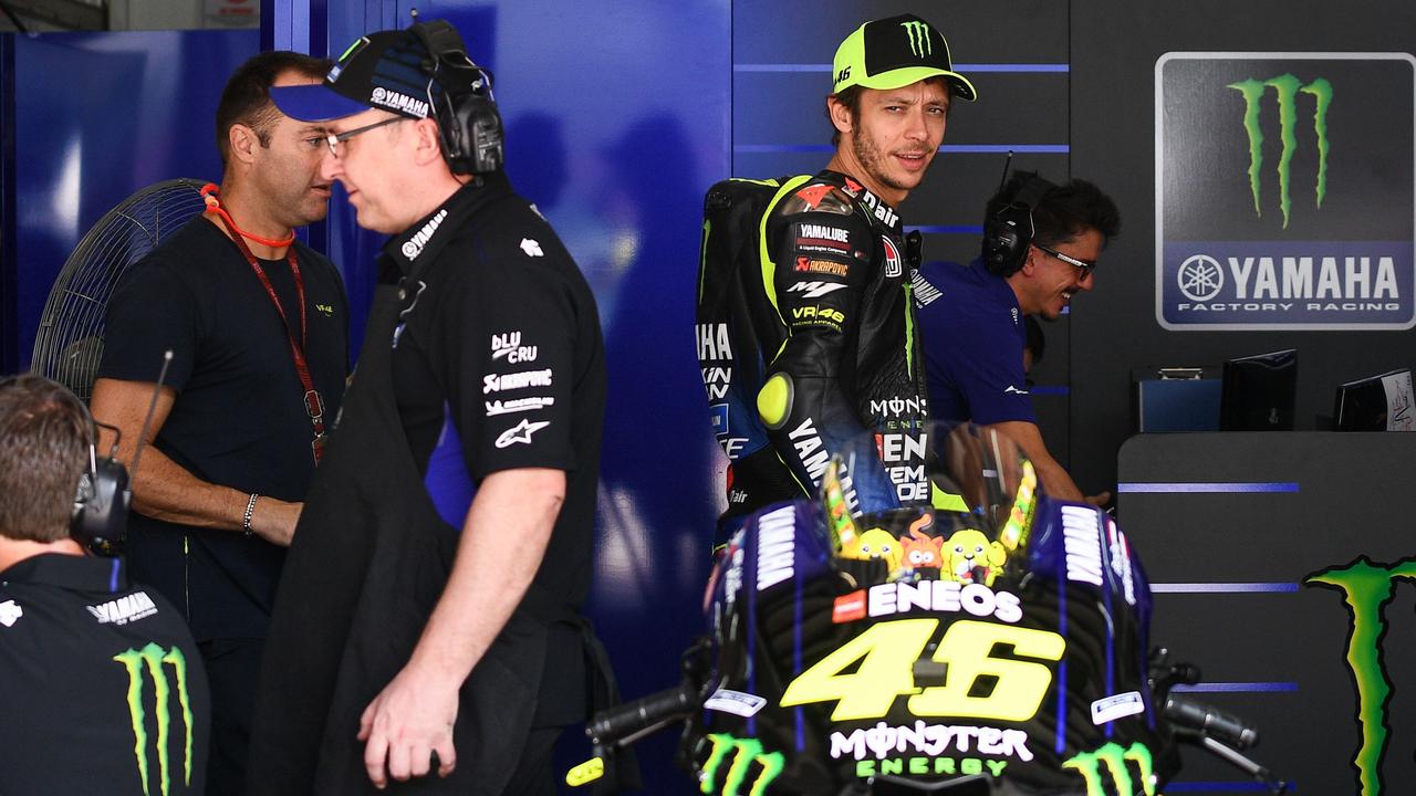 Valentino Rossi is the garages during the pre-season test in Sepang.