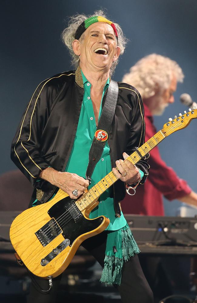 Military precision ... Keith Richards during the band’s 14 on Fire concert in Dusseldorf earlier this year. Picture: AFP PHOTO / DPA / OLIVER BERG