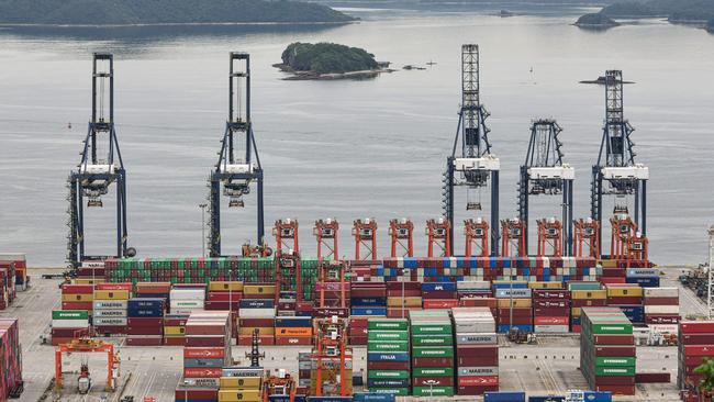 Cargo containers stacked at Yantian port in Shenzhen in China[s southern Guangdong province. The cost of shipping goods from China to ports on America’s west coast has quadrupled from its pre-pandemic level. Picture: AFP