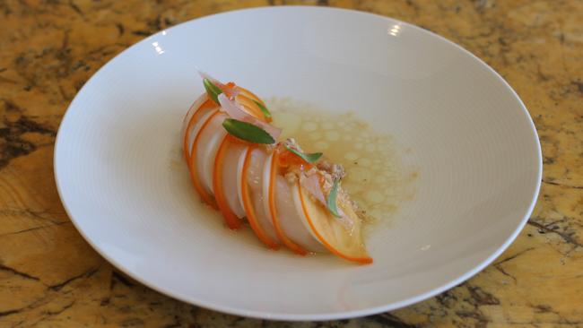 Anchovy: Raw scallops and persimmon