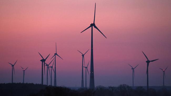 Wind turbines near Mallnow, Germany. Less than 1 per cent of Germany’s area has been allocated for possible wind farms. Picture: Getty Images