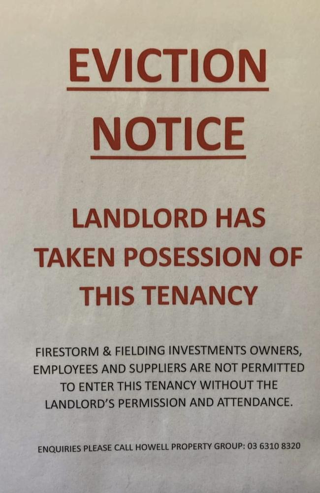 Eviction notice at Firestorm Tacos &amp; Bar, Northern Club, Launceston. Picture: Facebook