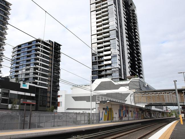 Milton Train Station, surrounded by the new high rises along Railway Terrace.  Picture: Patria Jannides