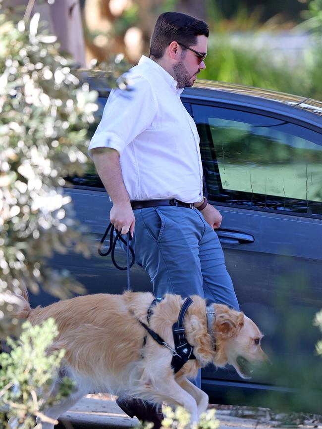 It is believed Lehrmann’s dog is also living with the late judge’s widow, Picture: KHAPGG/Backgrid