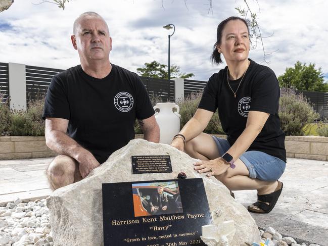 Kent and Kylie Payne, next to their son HarrisonÃ¢â¬â¢s memorial at home.  Harrison was 18, when he was killed in a 4WD accident.  His parents have started the Harrison Payne Initiative, where they are advocating safe 4WD use.