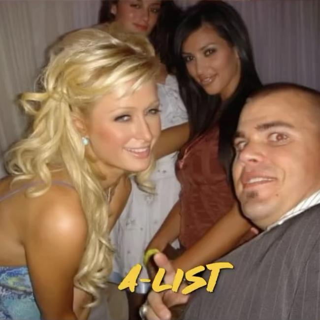 Owen Hanson with Paris Hilton and Kim Kardashian in the 2000s. Picture: Supplied