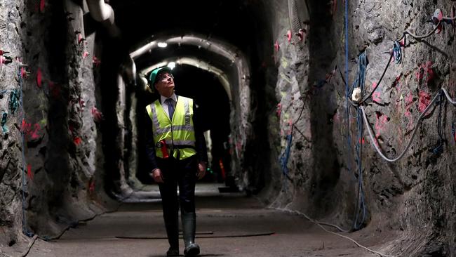 Premier Jay Weatherill walks through the tunnels of the underground nuclear waste facility being built in Finland. Picture: Calum Robertson