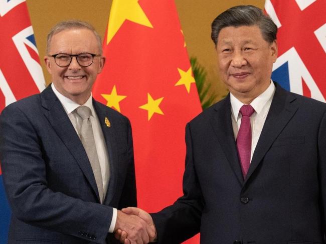 Australia's Prime Minister Anthony Albanese meets China's President Xi Jinping in a bilateral meeting during the 2022 G20 summit in Nusa Dua, Bali, Indonesia, Tuesday, November 15, 2022. Picture: Twitter