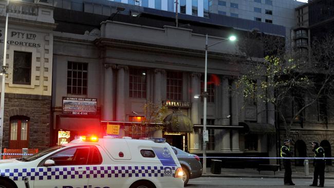 Police outside Inflation nightclub on King St after the shooting. Picture: Andrew Henshaw