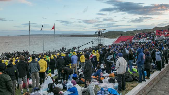 Thousands gathered for the 2016 Anzac dawn service on the Gallipoli peninsula, Turkey. Picture: Ella Pellegrini