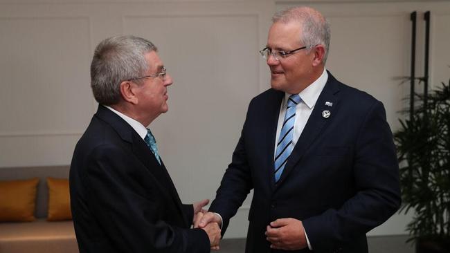 Prime Minister Scott Morrison meeting with IOC boss Thomas Bach in Osaka to discuss the 2032 games bid.