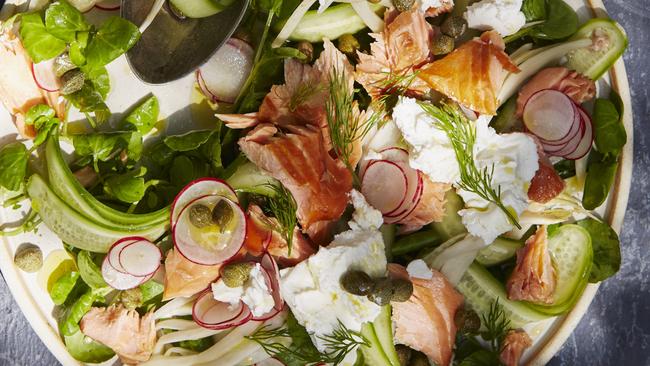 Smoked trout salad from Last Minute Brunch Party by Amelia Wasiliev. Photography by Lisa Linder. Out March 18.