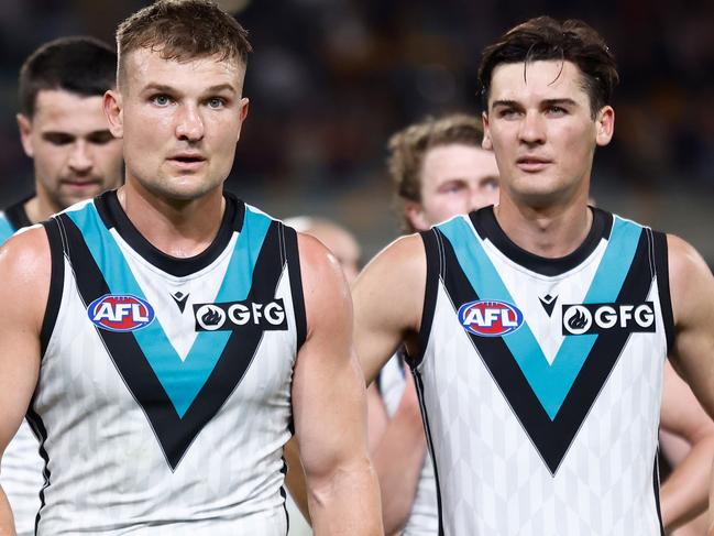 BRISBANE, AUSTRALIA - SEPTEMBER 09: Ollie Wines of the Power looks dejected after a loss during the 2023 AFL Second Qualifying Final match between the Brisbane Lions and the Port Adelaide Power at The Gabba on September 09, 2023 in Brisbane, Australia. (Photo by Michael Willson/AFL Photos via Getty Images)