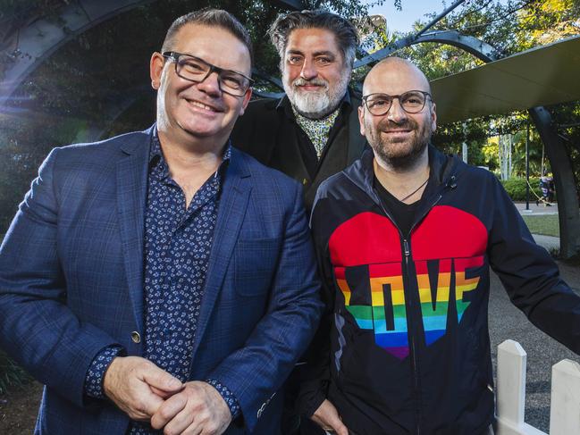 Former MasterChef Judges Gary Mehigan, Matt Preston and George Colombaris are reuniting to raise mney for Covid-embattled India. Picture: Lachie Millard