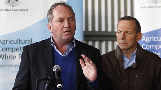 Agriculture Minister Barnaby Joyce pictured with Tony Abbott yesterday. Picture: Yuri Kouzmin