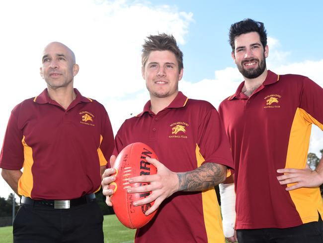 Nunawading coach Paul Beven with co-captains Marty Lambe and Luke Bogdan. Picture: Chris Eastman