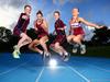 Brisbane athletes Will Curran 14, Sophie Burger 15, Ned Curran 14 and Gretta Johnson 14 are all extremely excited about the prospect of the Olympics coming to their home city in 2032. Pics Adam Head